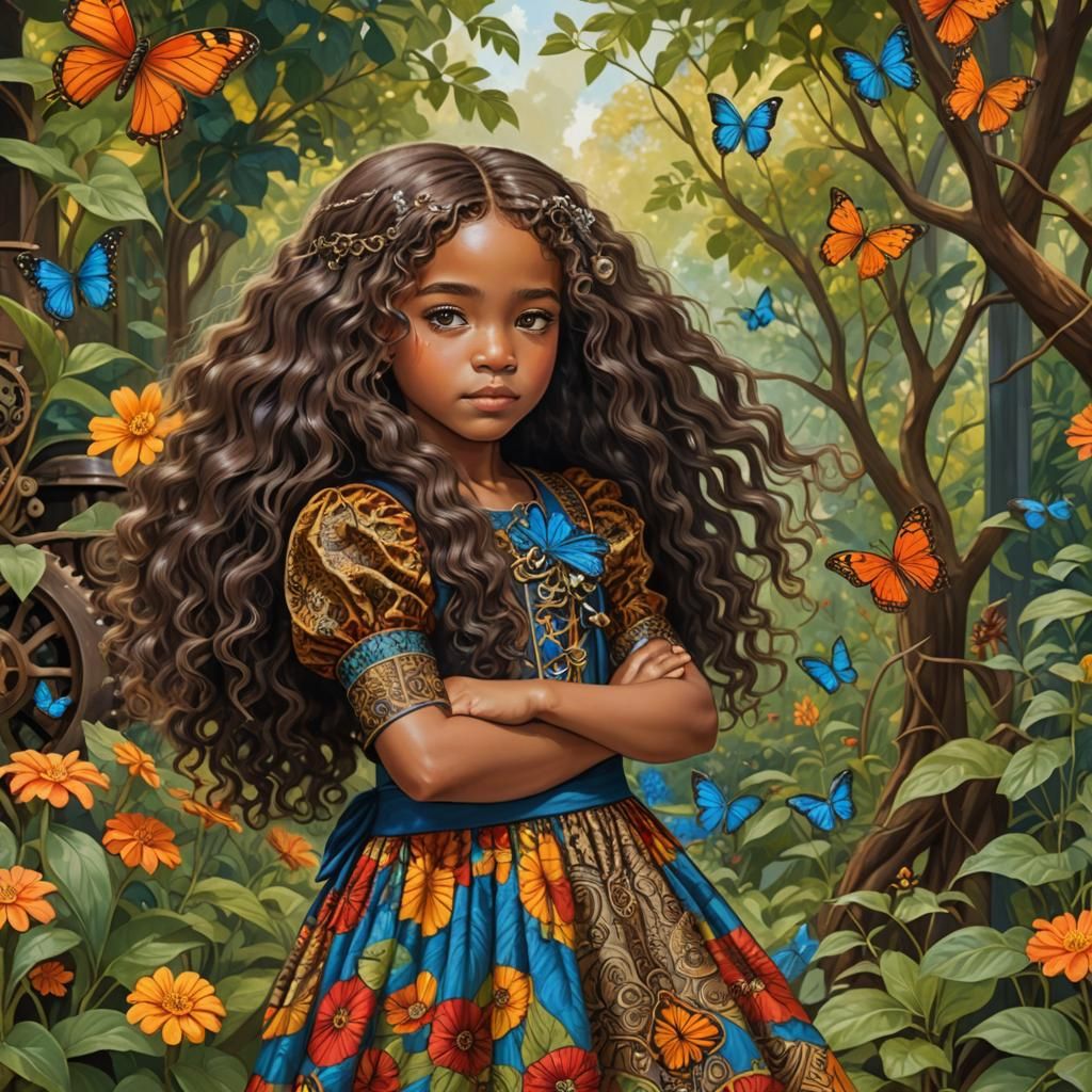 Child with Butterfly in Steampunk Garden