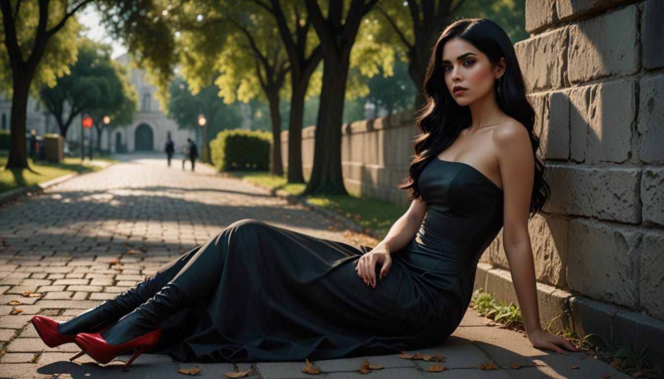 Gothic Elegance: Mexican Woman in Vibrant Digital Art