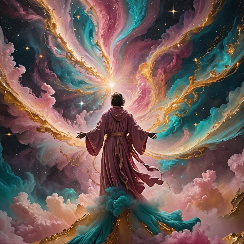 Surreal Starbirth Dreamscape with Cosmic Threads and Renaiss...