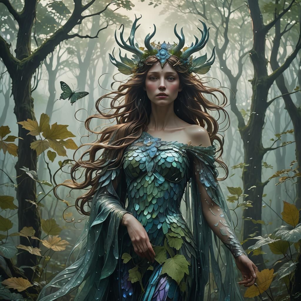 Mythical Creature Emerges from Misty Forest