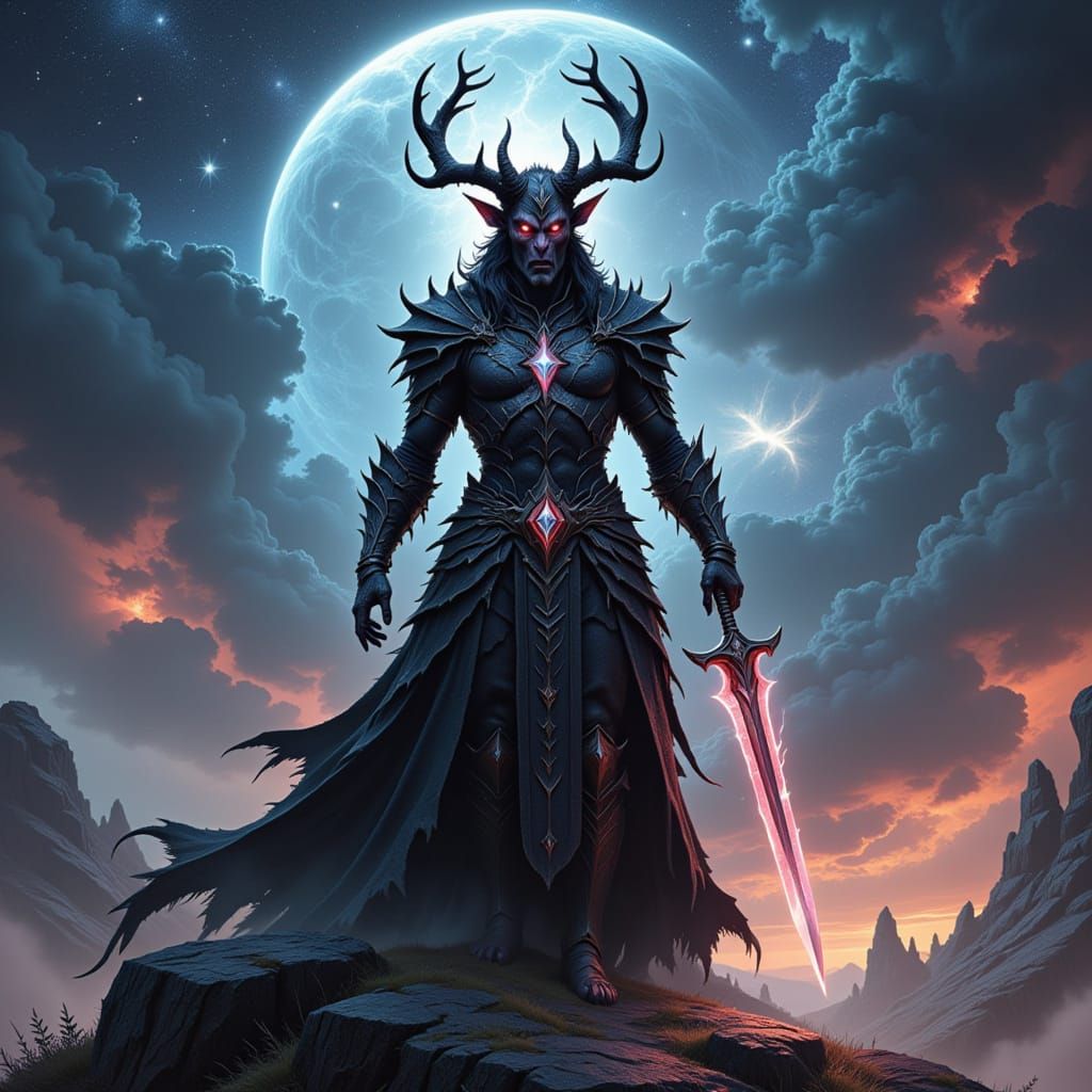 Tiefling Rogue in Nebula, Concept Art Style