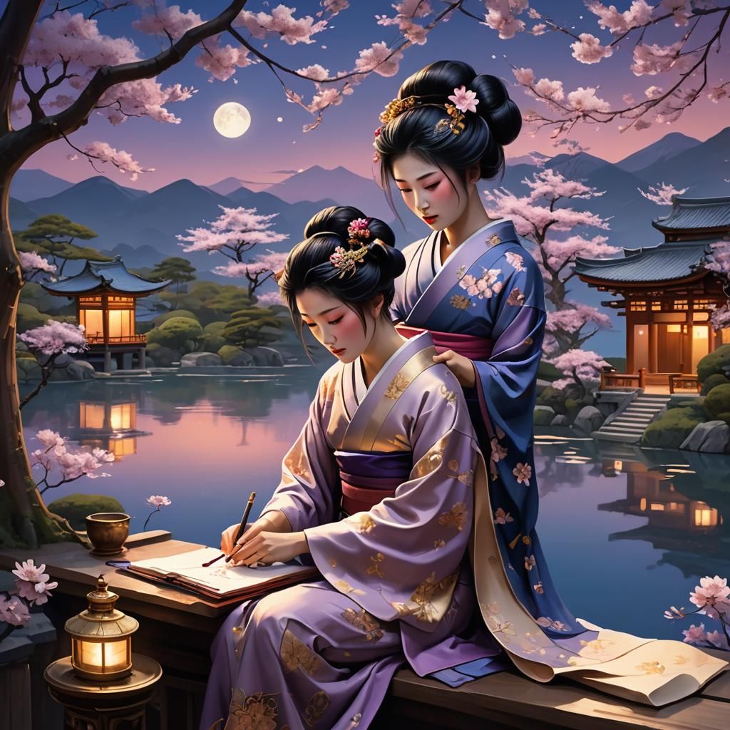 Geisha at Temple: Digital Matte Painting