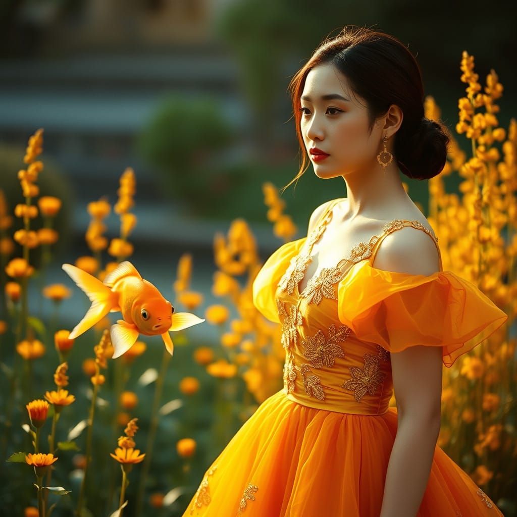 Golden Goddess in a Fishbowl Paradise