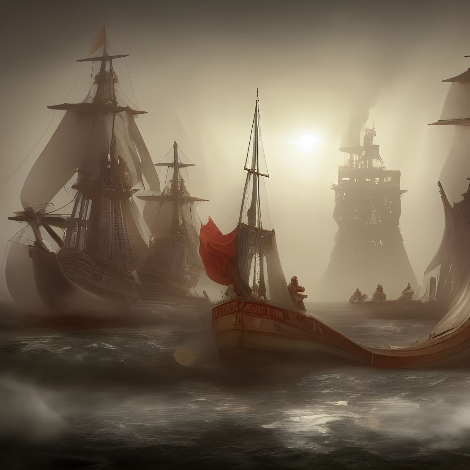 Mages and Warriors Boarding Ship: Fantasy Scene