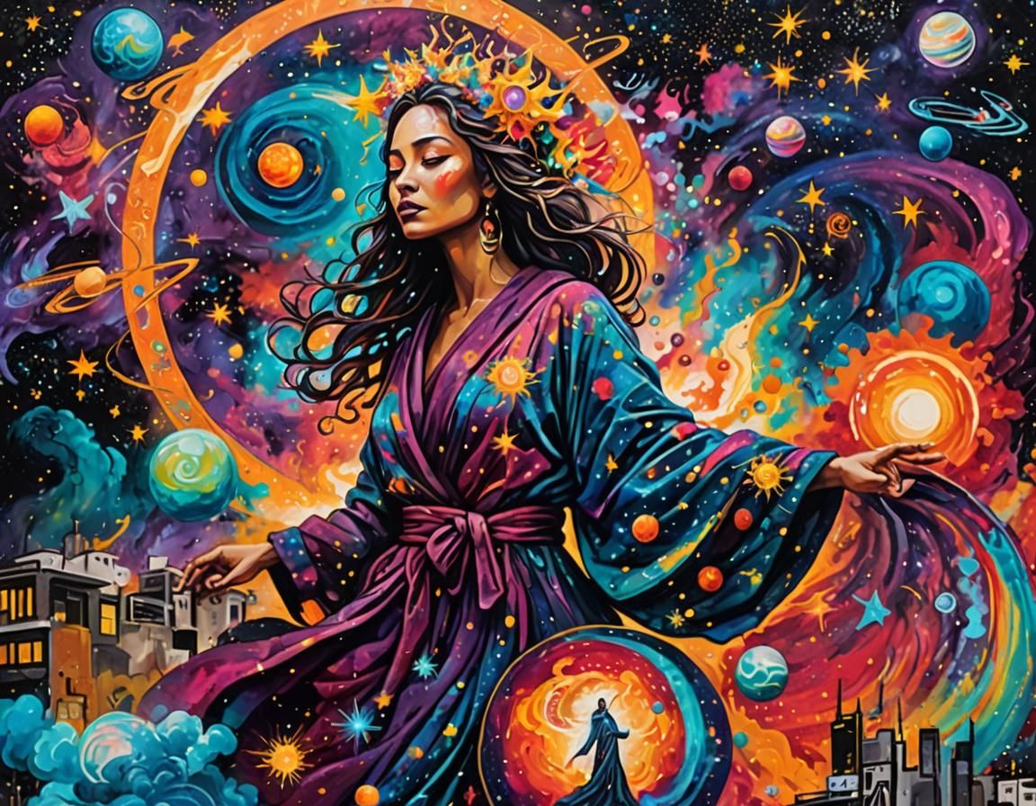 Celestial Goddess in Cosmic Robe: A Digital Masterpiece