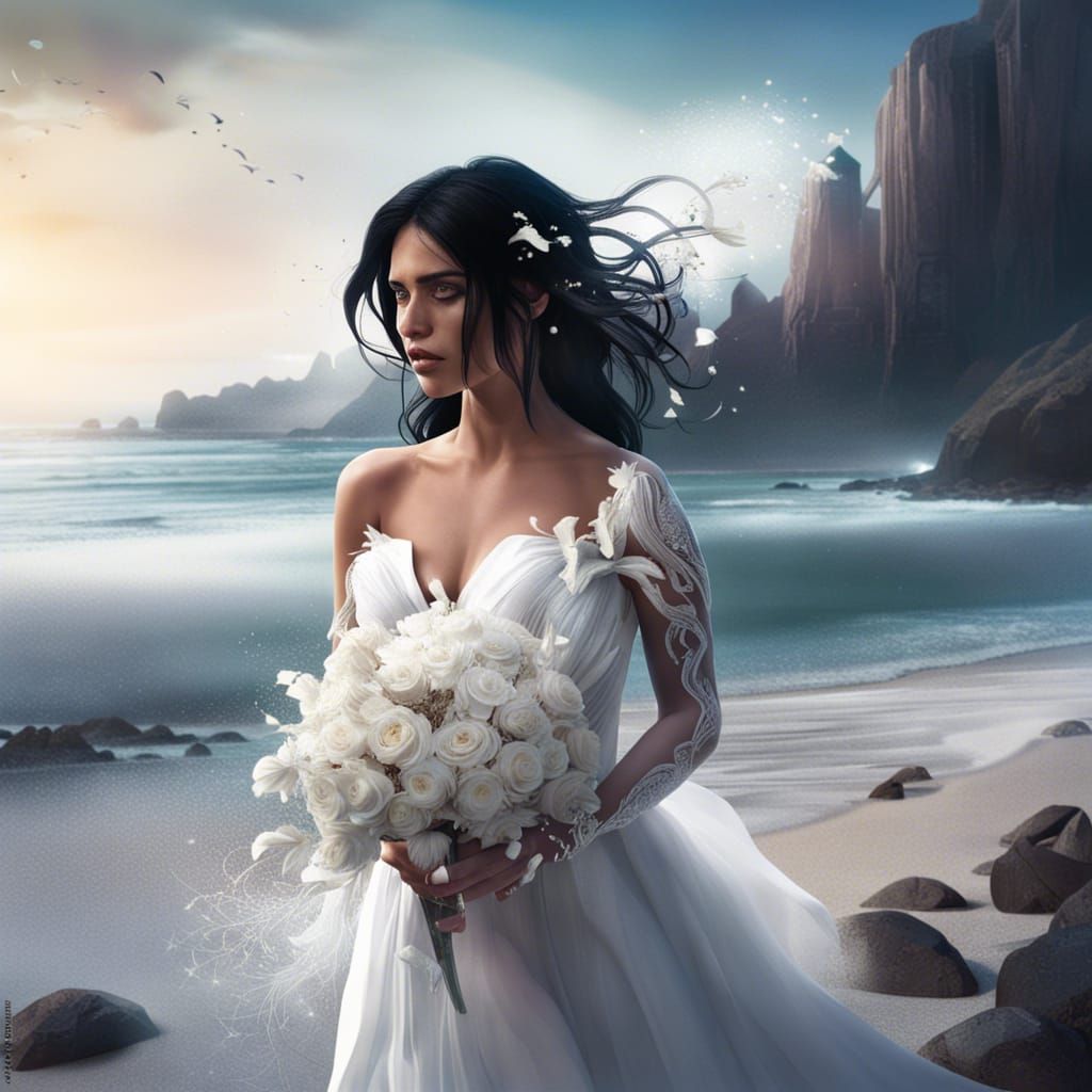 Crying Bride on Beach: Fantasy Matte Painting