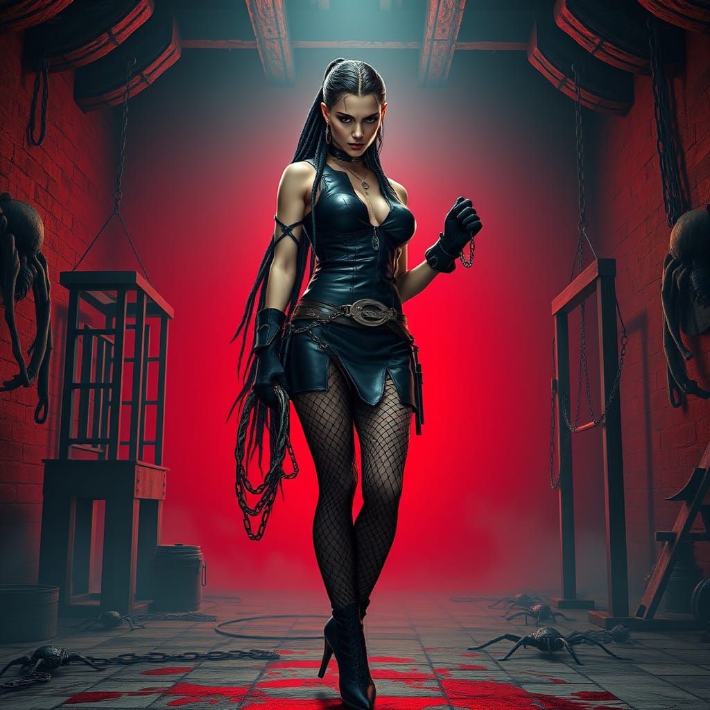 Sleek Viking Domina in Shimmering Black Leather and Steel