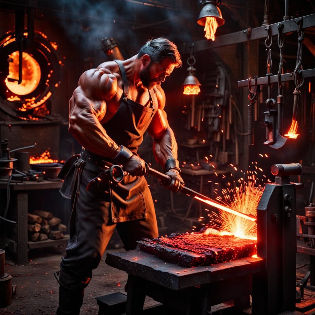 Blacksmith Forging Steel in a Dark Fantasy Style