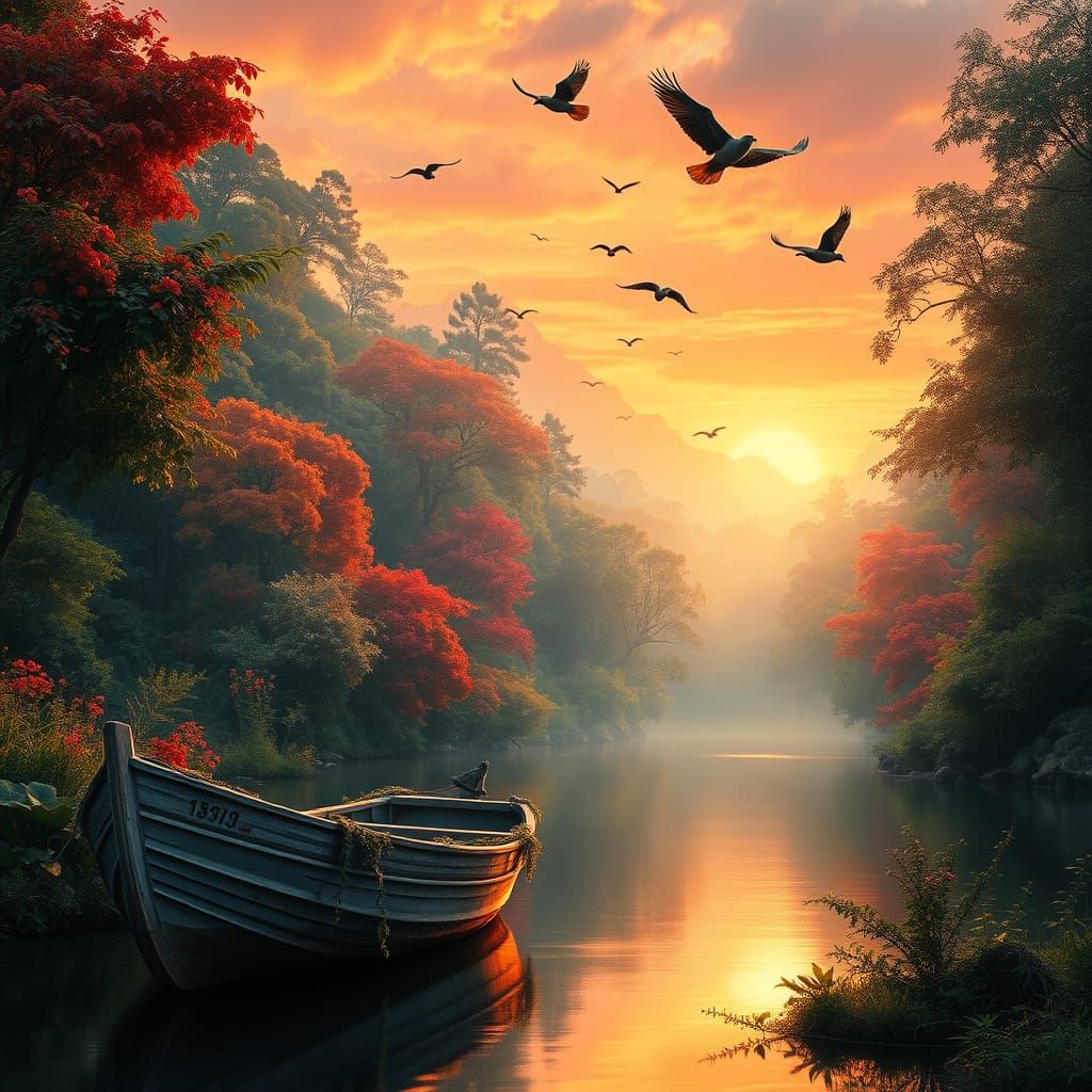 Surreal Sunset Forest Paradise