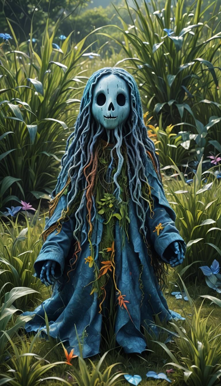 Psychedelic Rastafarian Ghost in Blue Spring Grass