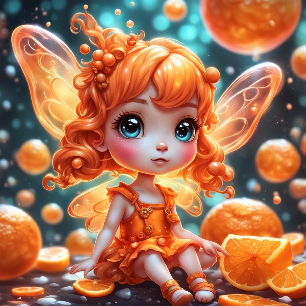 Hyperrealistic Chibi Orange Fairy in Candy Art Style