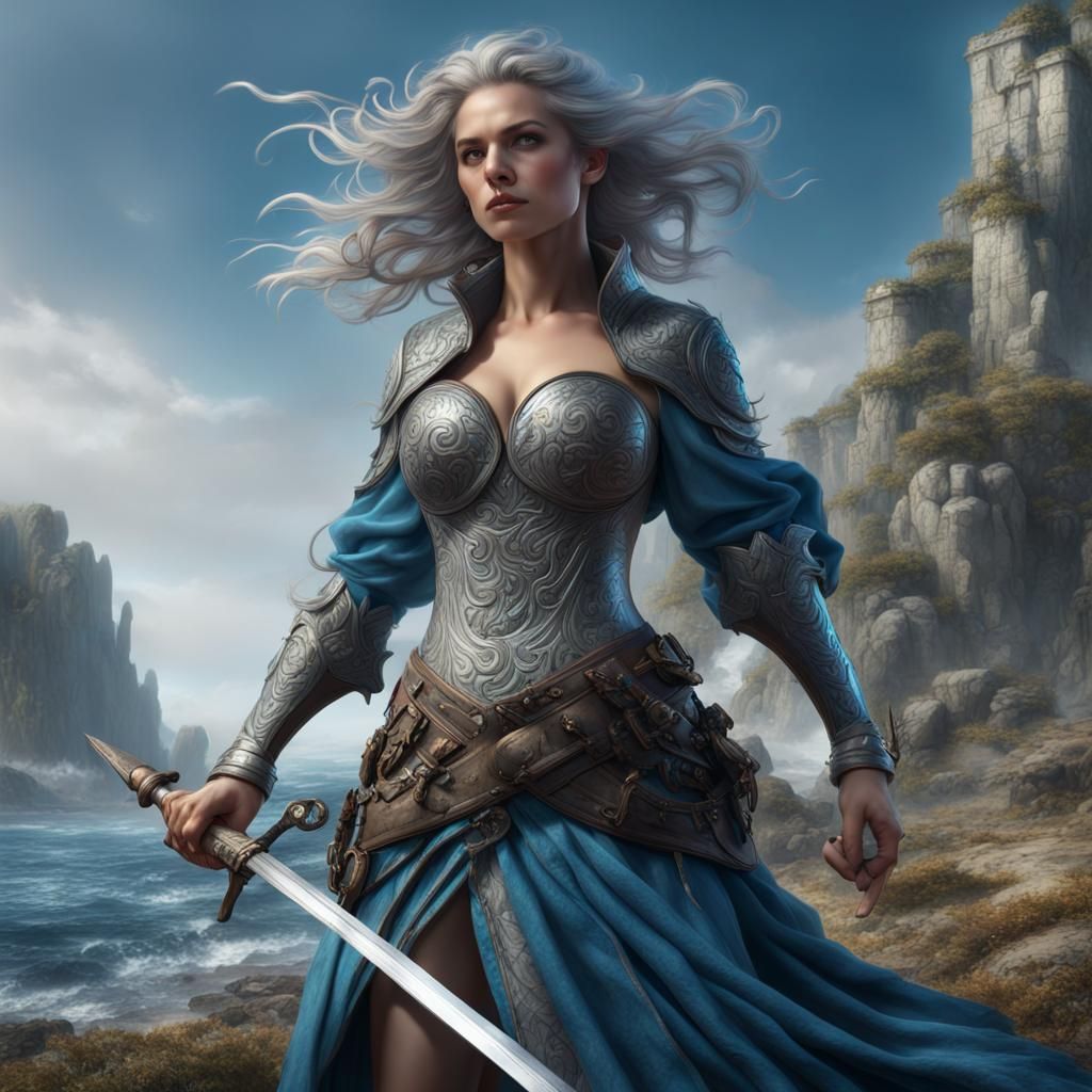 Mythological Corsair Woman with Spear, Detailed Matte Painti...