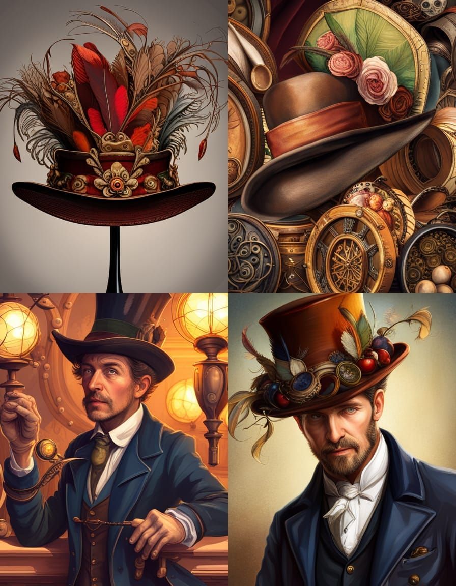 Steampunk Cylinder Hat with Fruit and Feathers