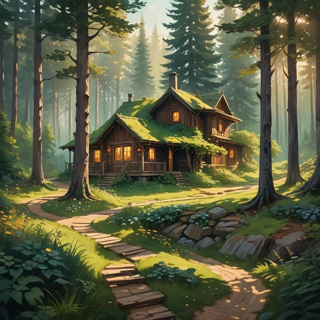 Cozy Cabin in Summer Fantasy Art