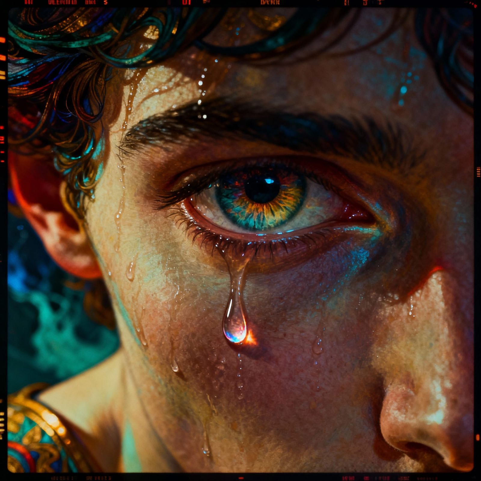 Hyperrealistic Eyeball with Tear, Cinematic Portrait