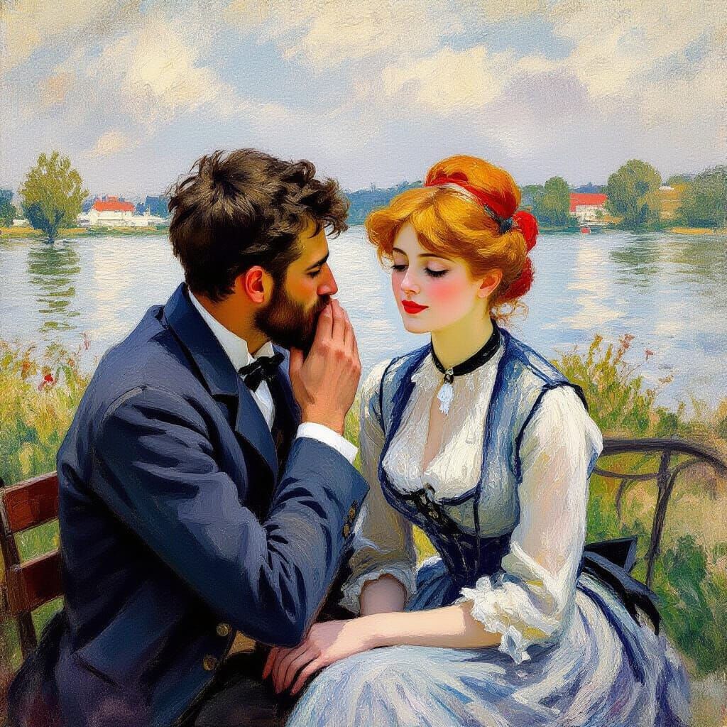 Impressionist Whisper: Intimate Moment in Soft Light