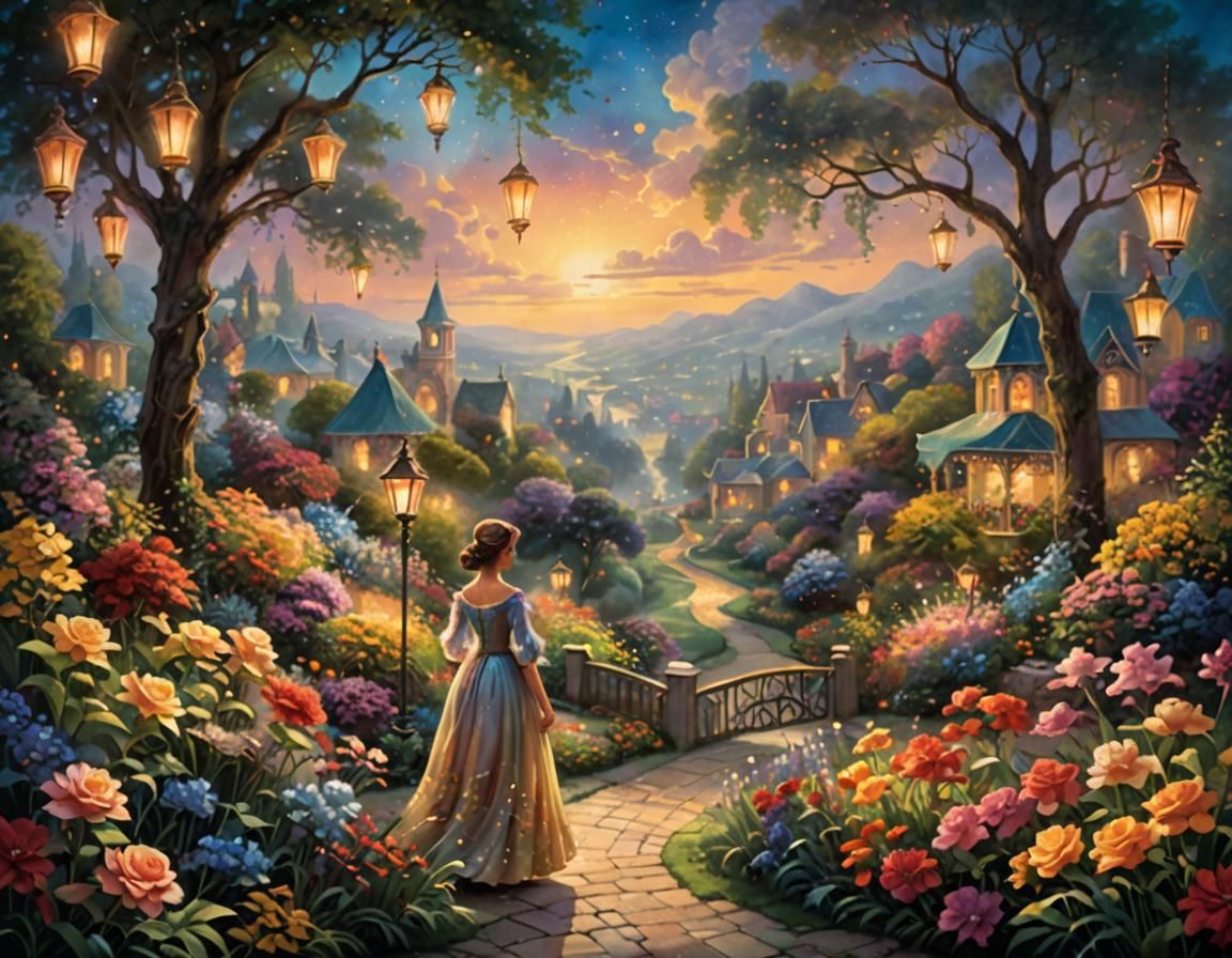 Ethereal Fantasy: Serene Garden, Exploding Cityscape