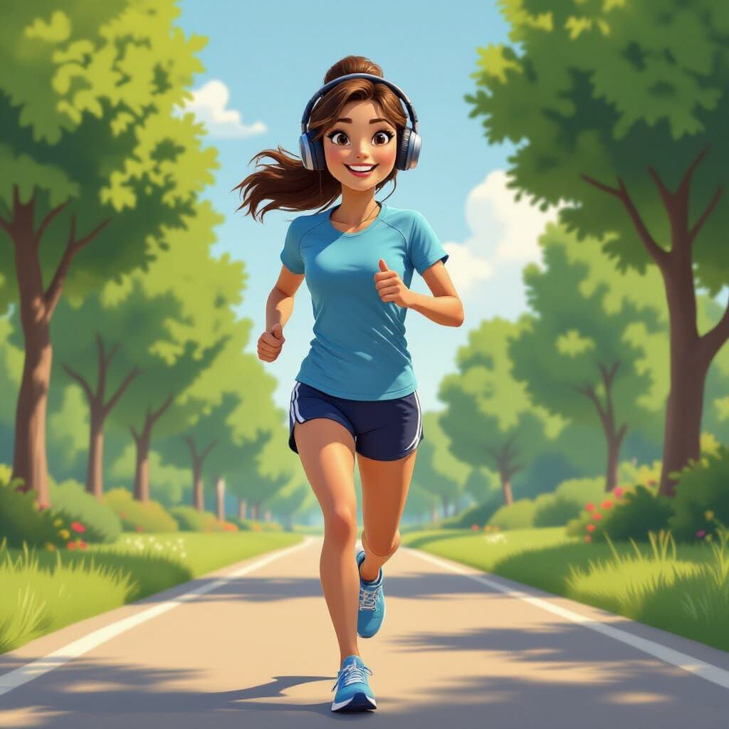 Woman Jogging in Pixar-Style 3D Cartoon
