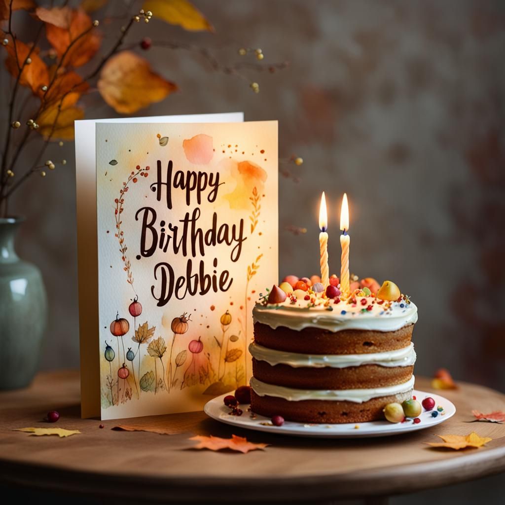 Whimsical Birthday Card with Cake in Watercolor