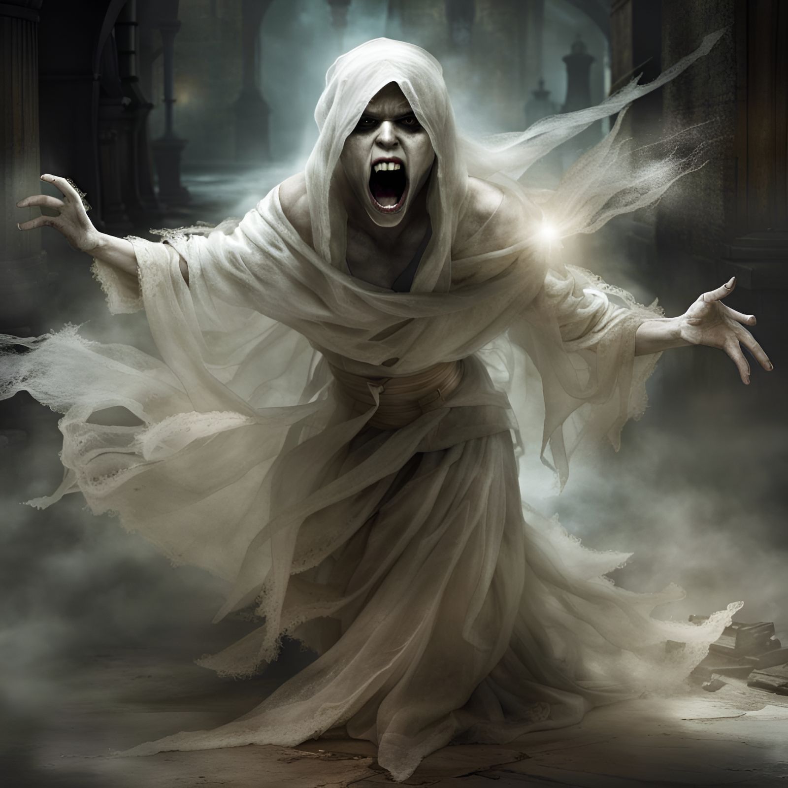 Translucent Banshee Screaming in Dungeon