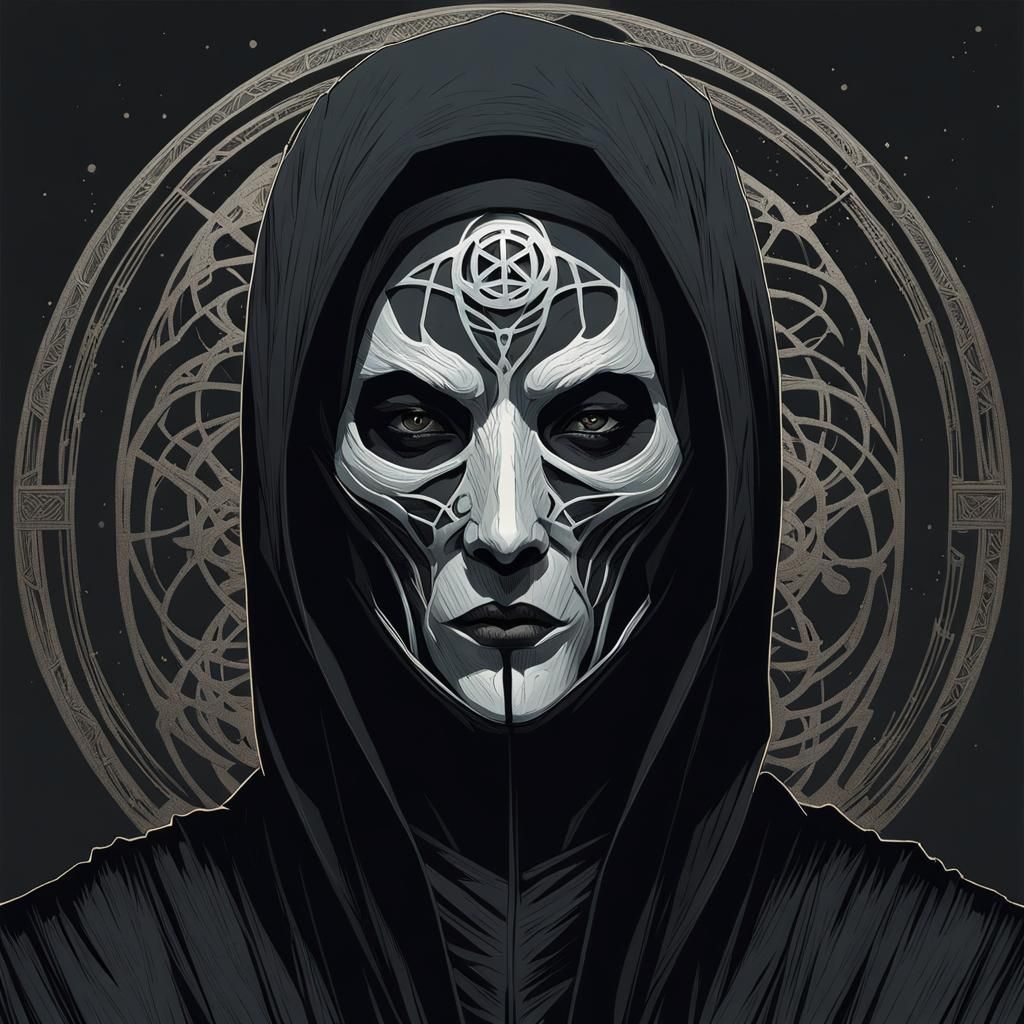 Horrifying Moon Priestess in Dark Cultist Mask