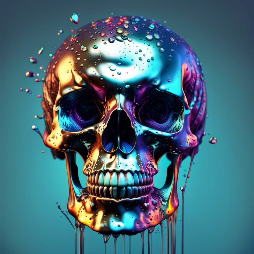 Hyperrealistic Mercury Skull in Splash Art Style