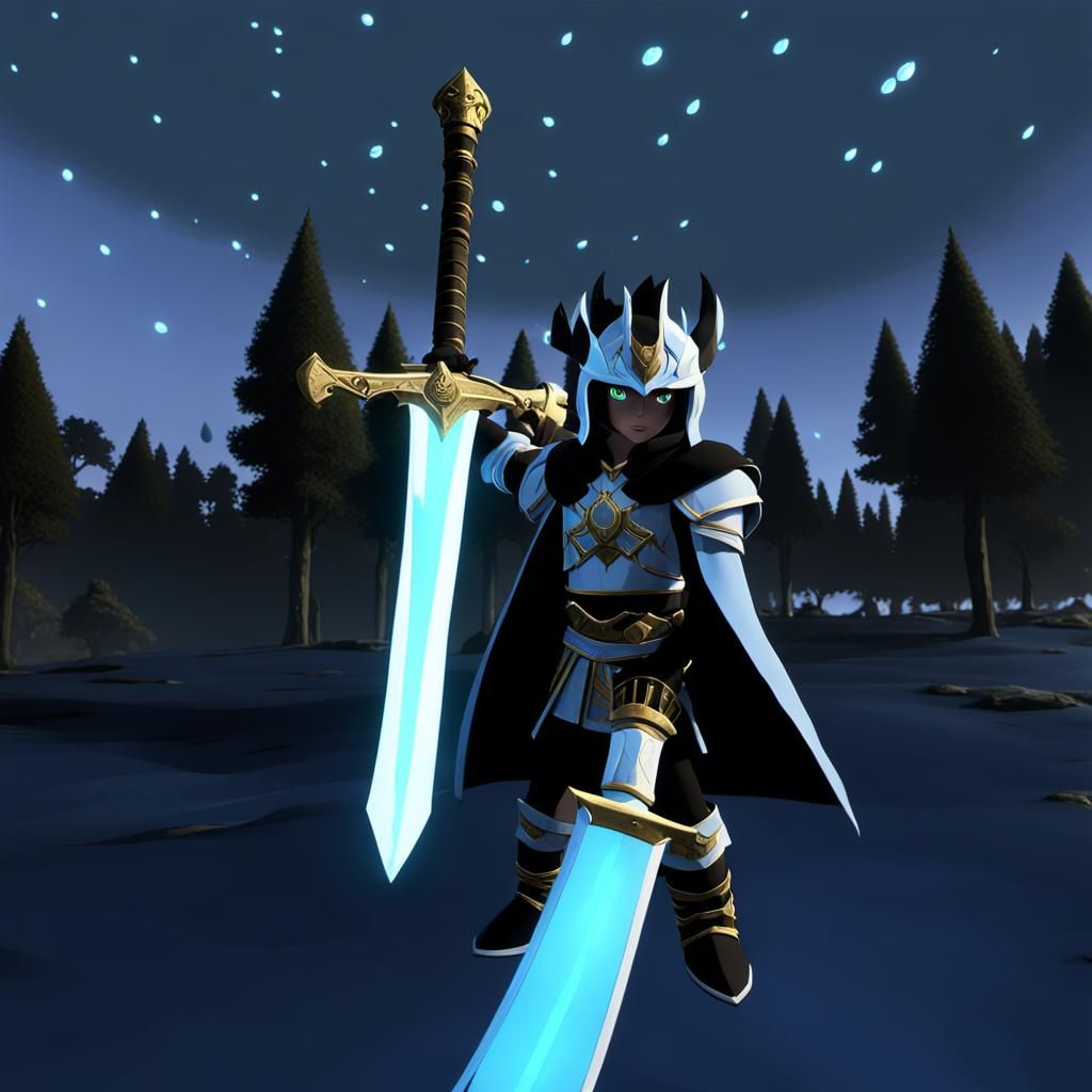 Fantasy Warrior with Glowing Sword in Anime Style