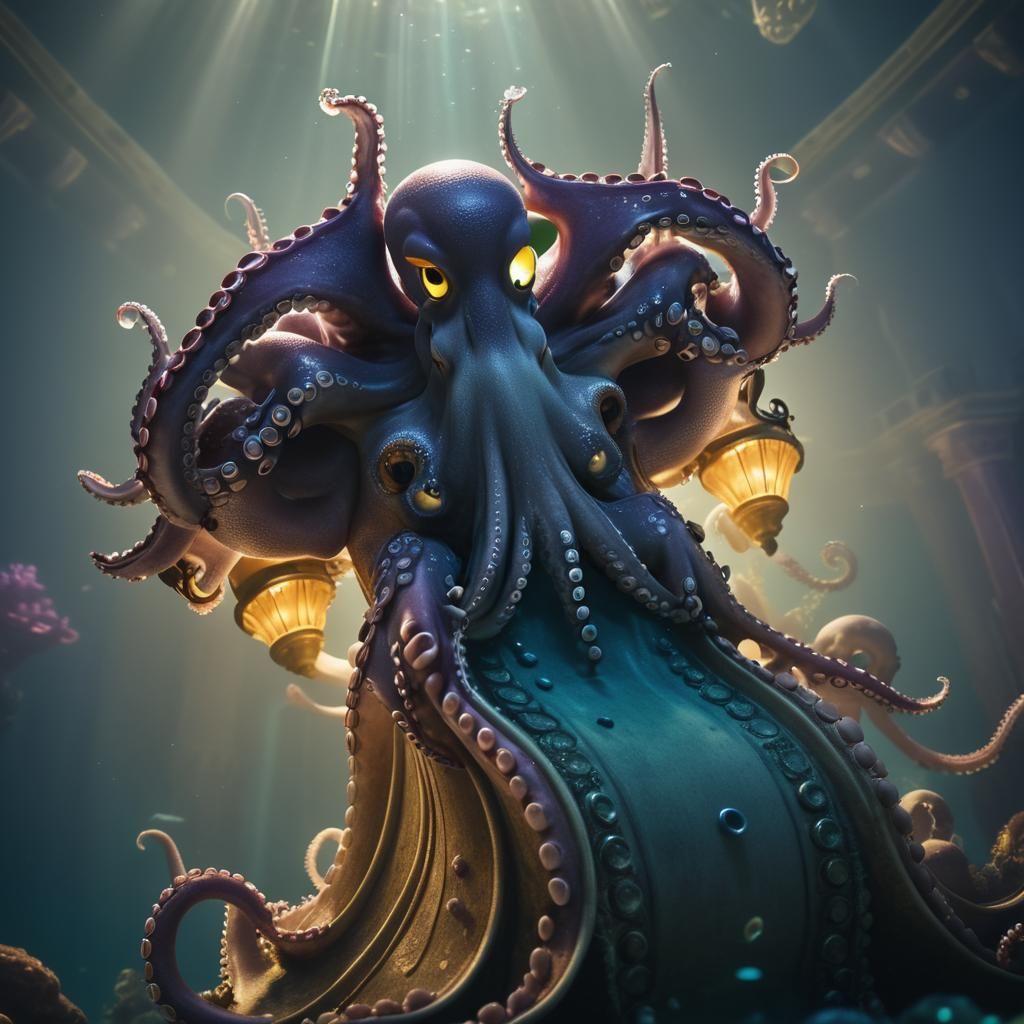 Atlantean Octopus Duck Emperor on Underwater Throne