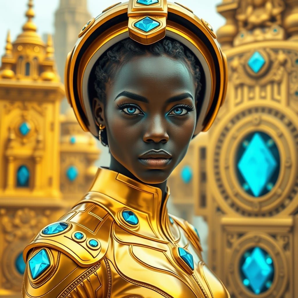 Futuristic African Woman in Golden City