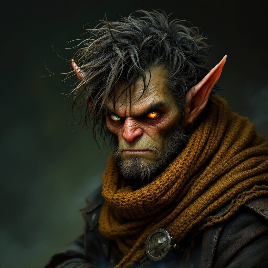 Detailed Goblin Alchemist Portrait in Engraving Style