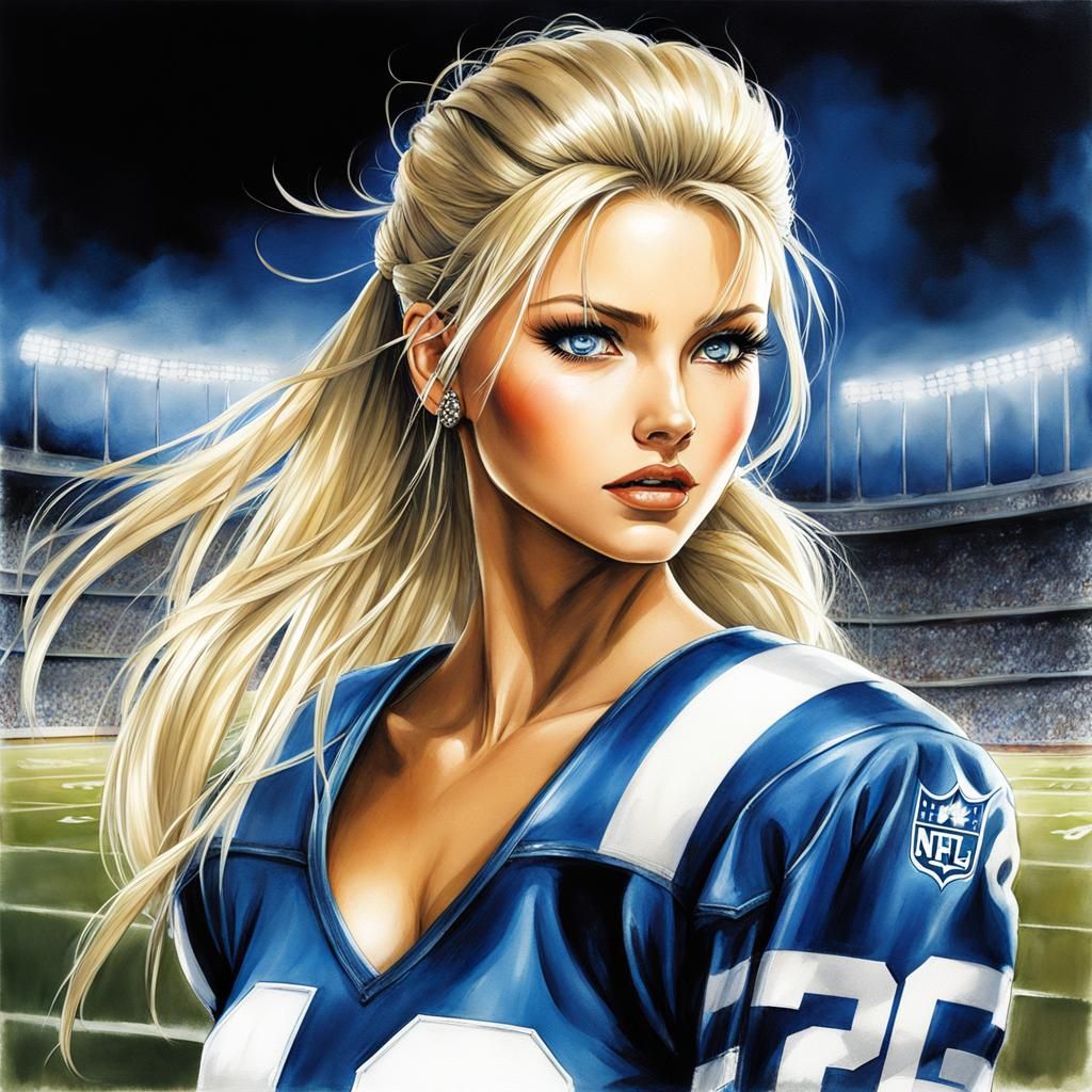 Anime Cheerleader on Football Field in Digital Painting