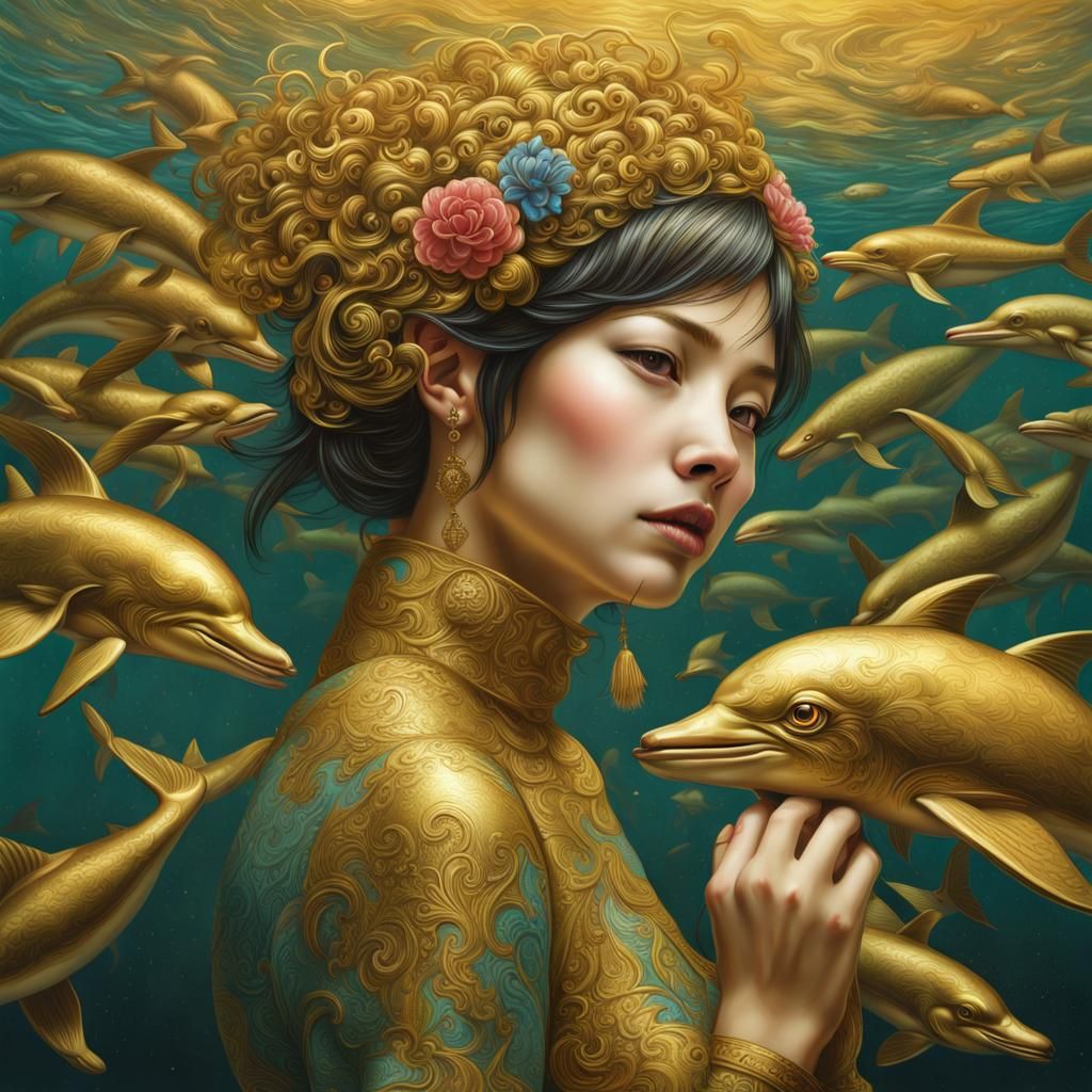 Golden Dolphin in Chie Yoshii Art Style