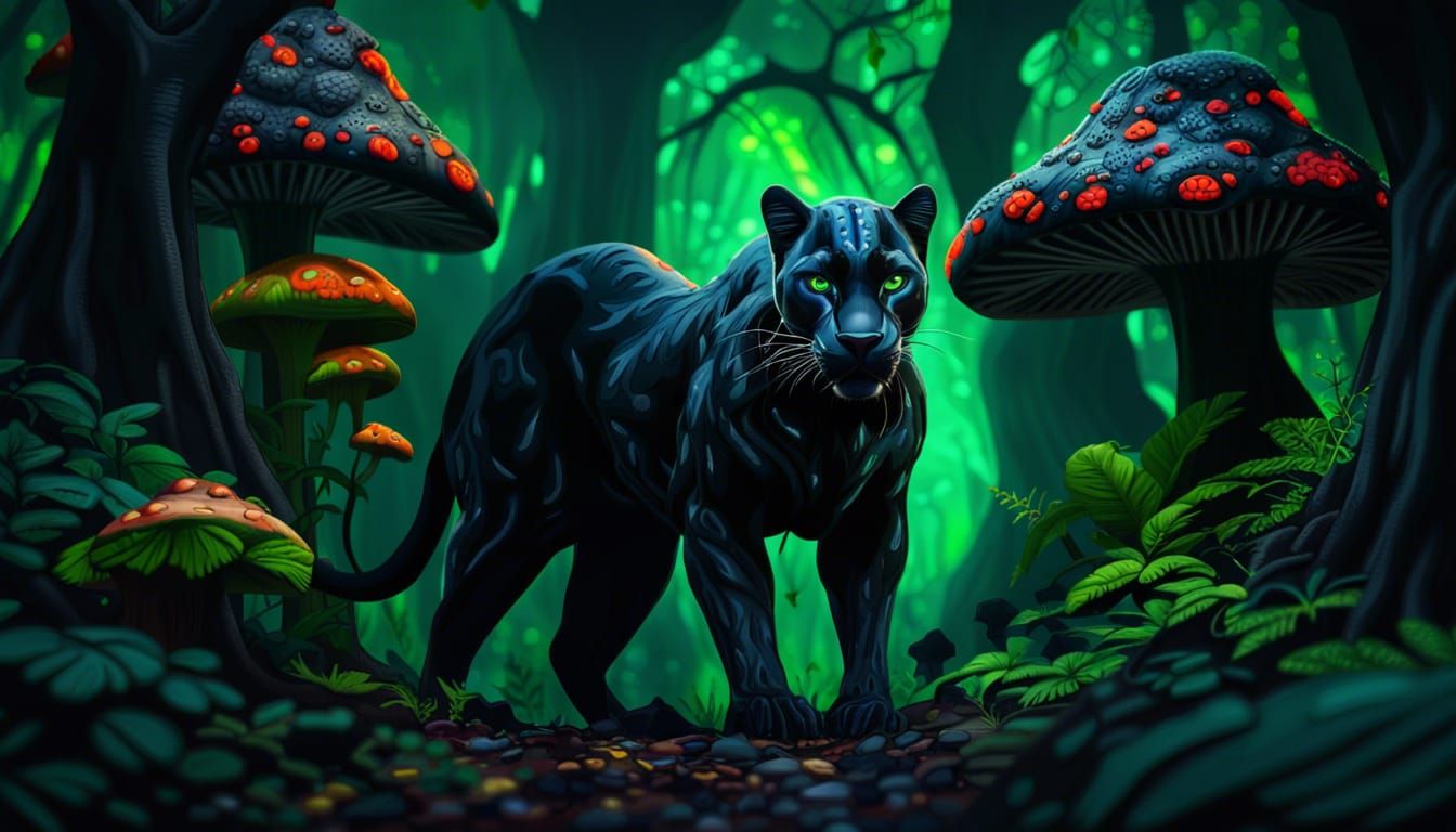 black panther god with poison green eyes