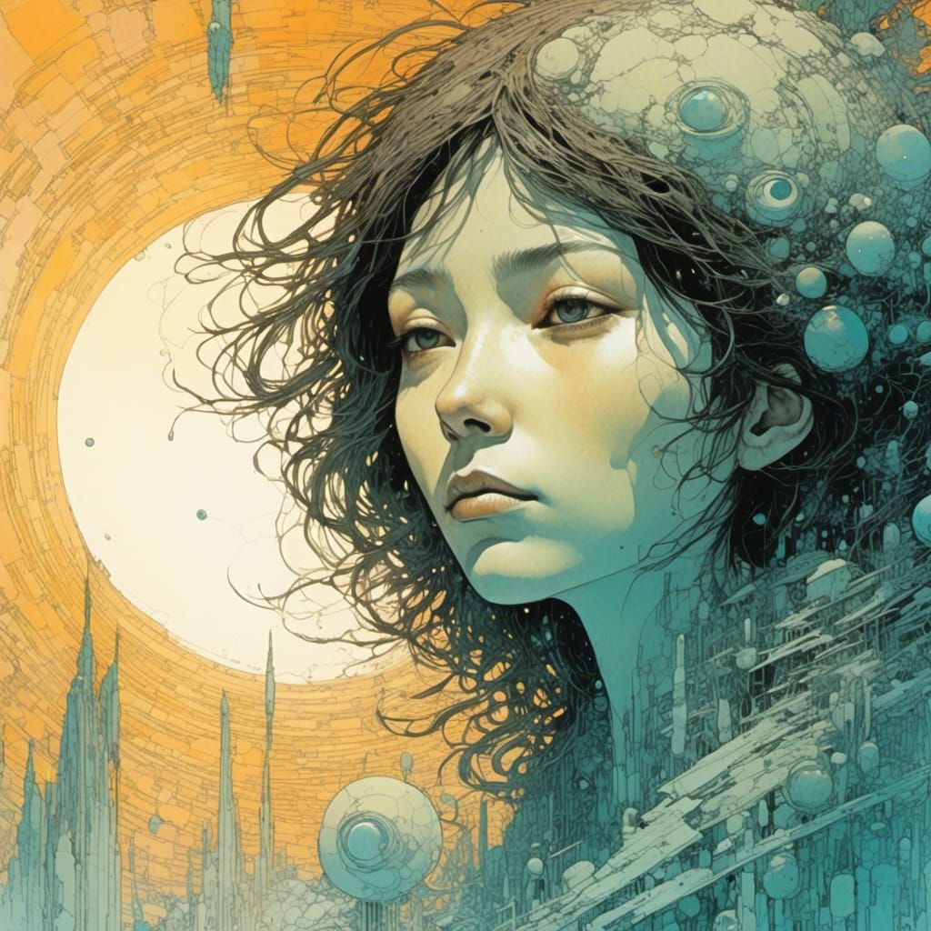 Ethereal Rays: A Surreal Pen and Ink Portrait