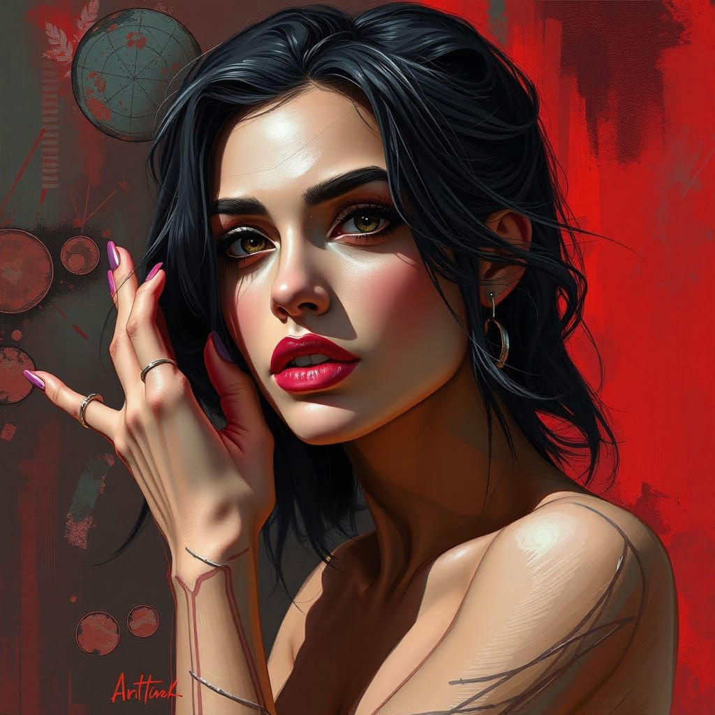 Elegant Woman Posing: Digital Painting with Vibrant Colors