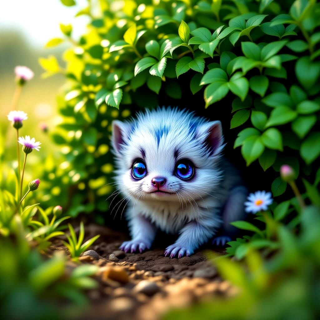 Fearful Creature Hiding Under Bramble Bush