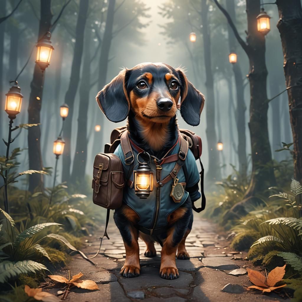 Anime 3D Portrait: Dachshund with Lantern