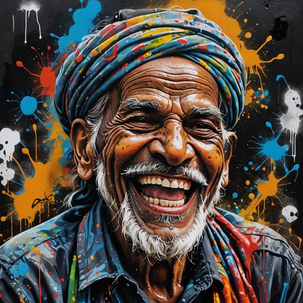 Laughing Punjabi Man in Vibrant Street Art