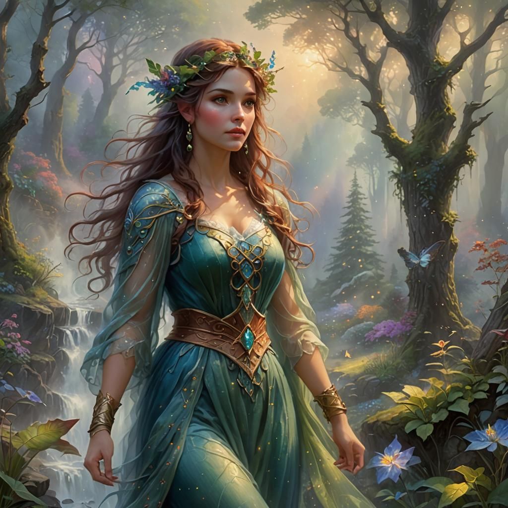 Ethereal Faerie Druid in Misty Fantasy Style
