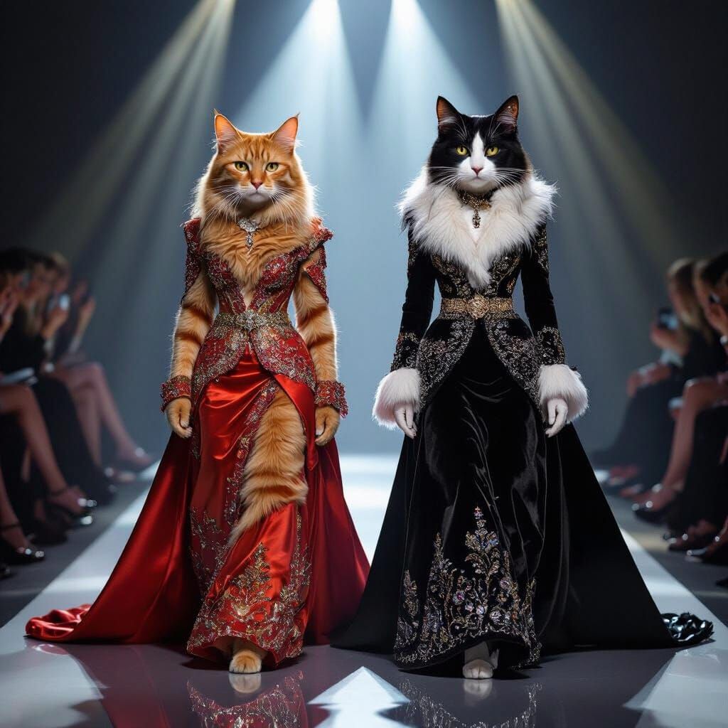 Cats in Oscar de la Renta Couture on Fashion Runway