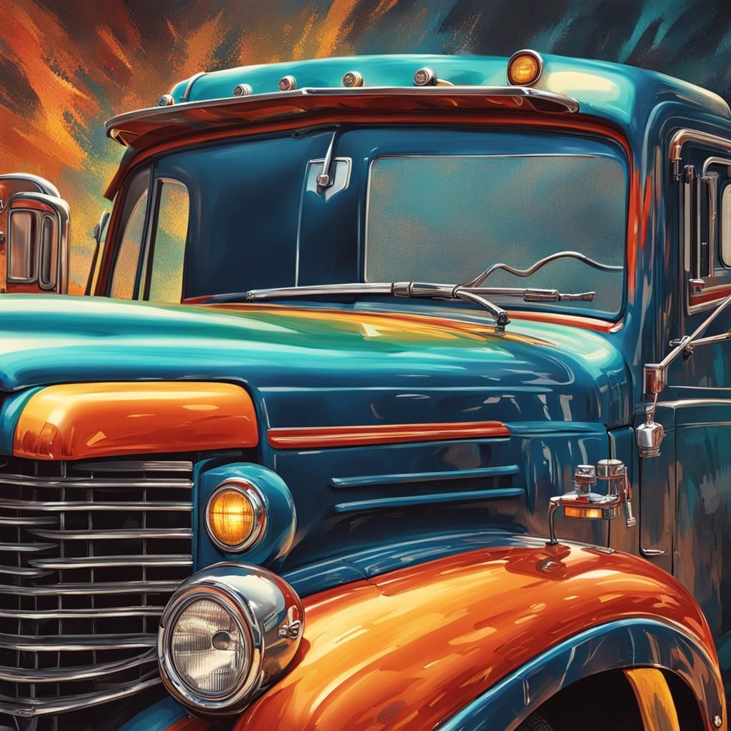 Classic Truck Road Map in Hyperrealistic Splash Art
