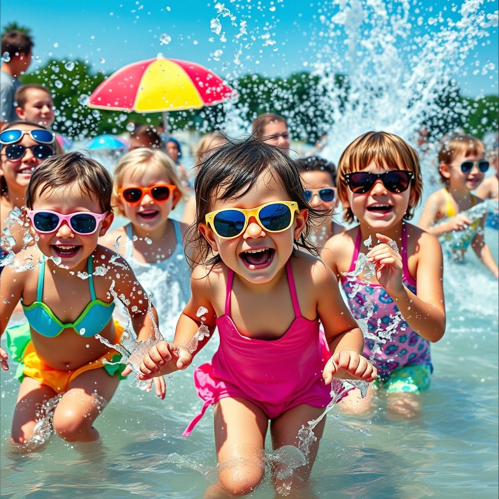 Children's Water Fight in Bold Pop Art Style