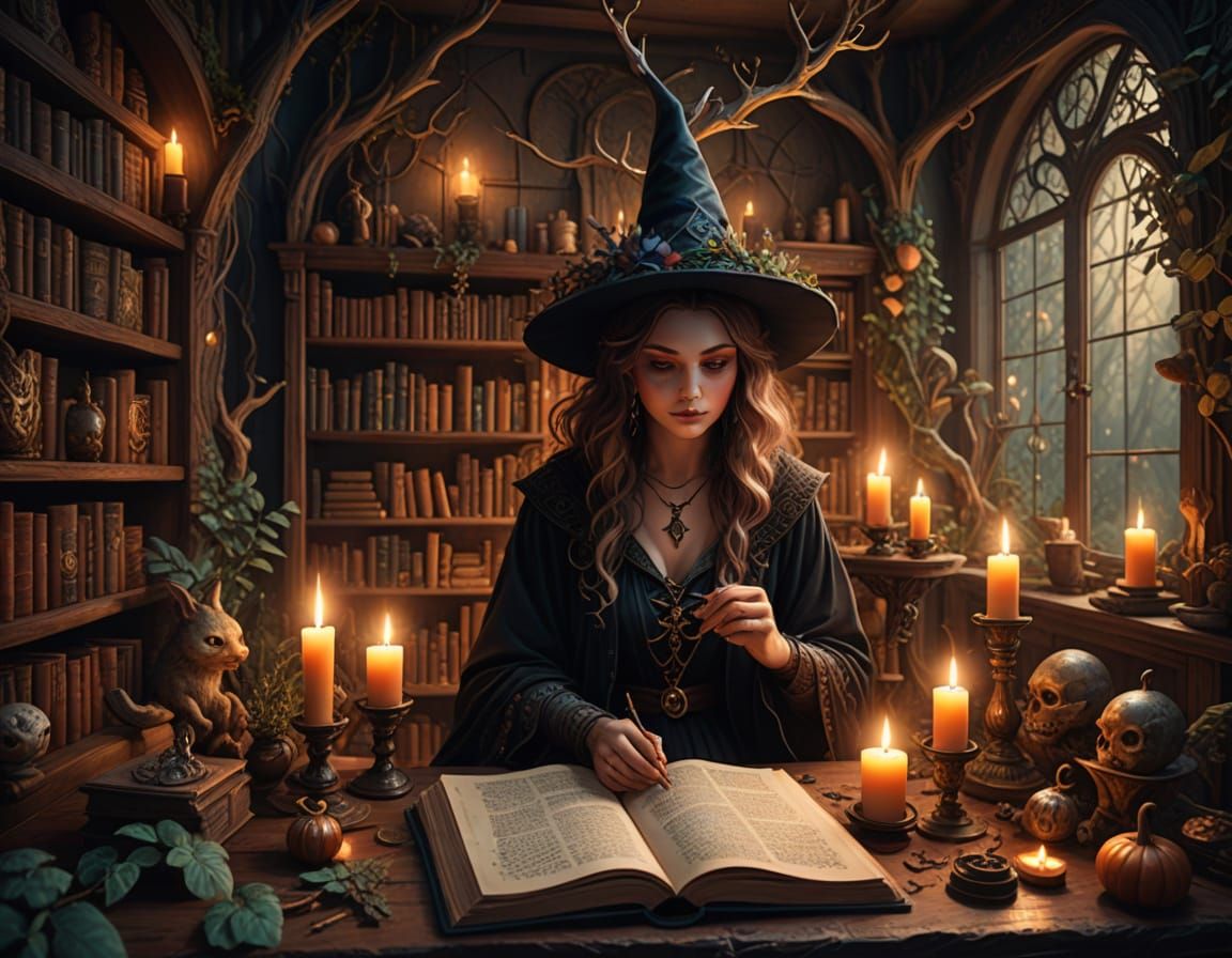 Cozy Whimsical Library with Mystical Creatures and Ancient A...