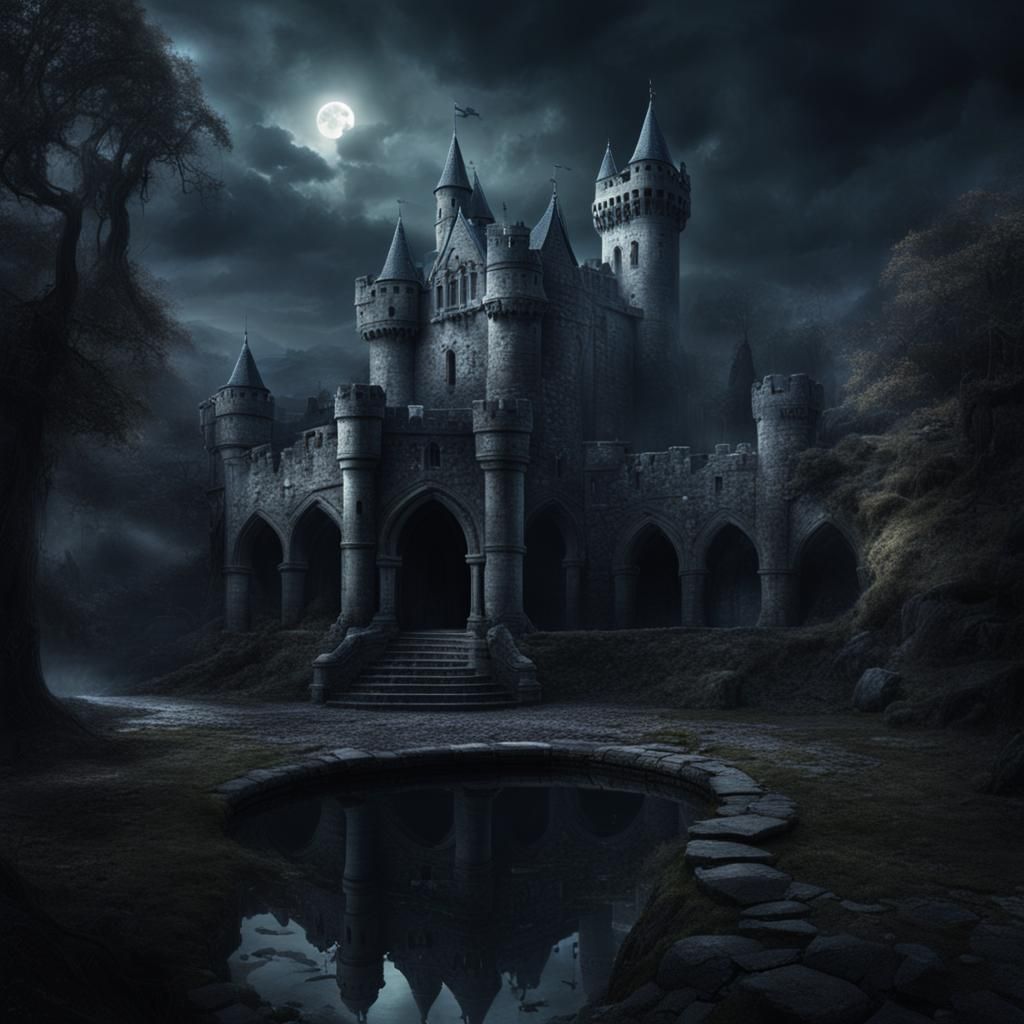 Dramatic Castle at Wishing Well Digital Painting
