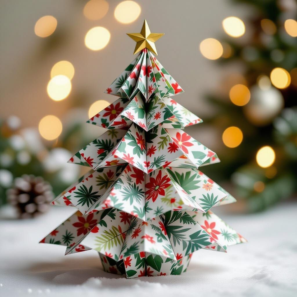 Intricate Origami Christmas Tree in Papercraft Style