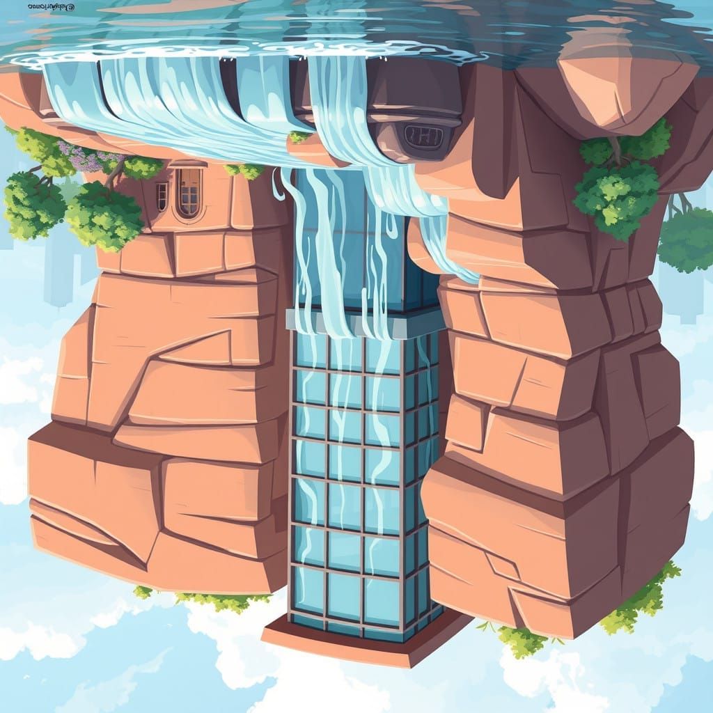 Cyberpunk Waterfall Tower