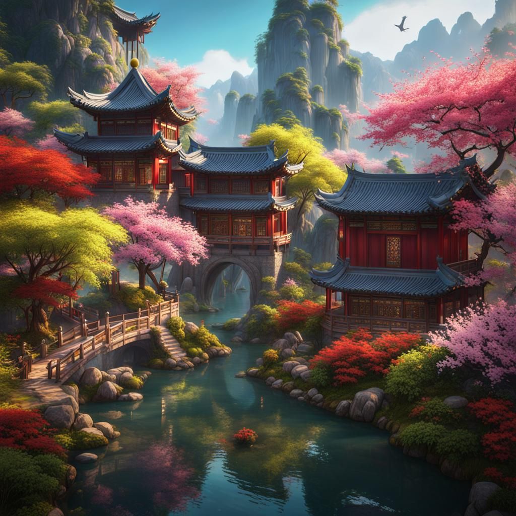 Lively Spring Scene in Chinese Style