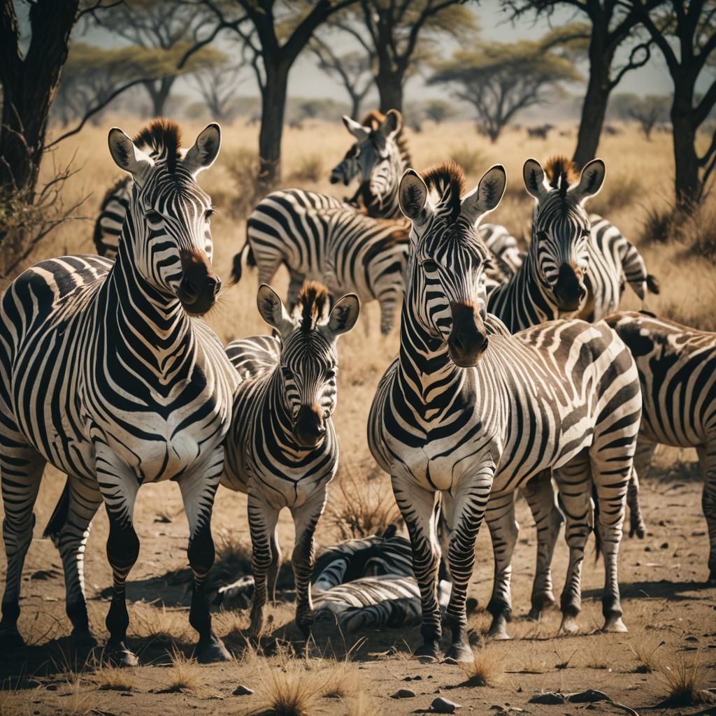 Dramatic Cinematic Zebra Herd in Natural Habitat