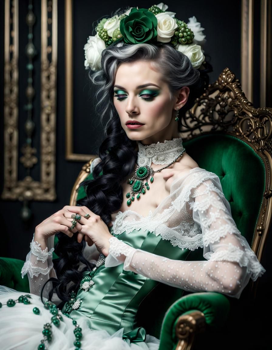 Elegant Woman in Gothic Chair, Disney Style