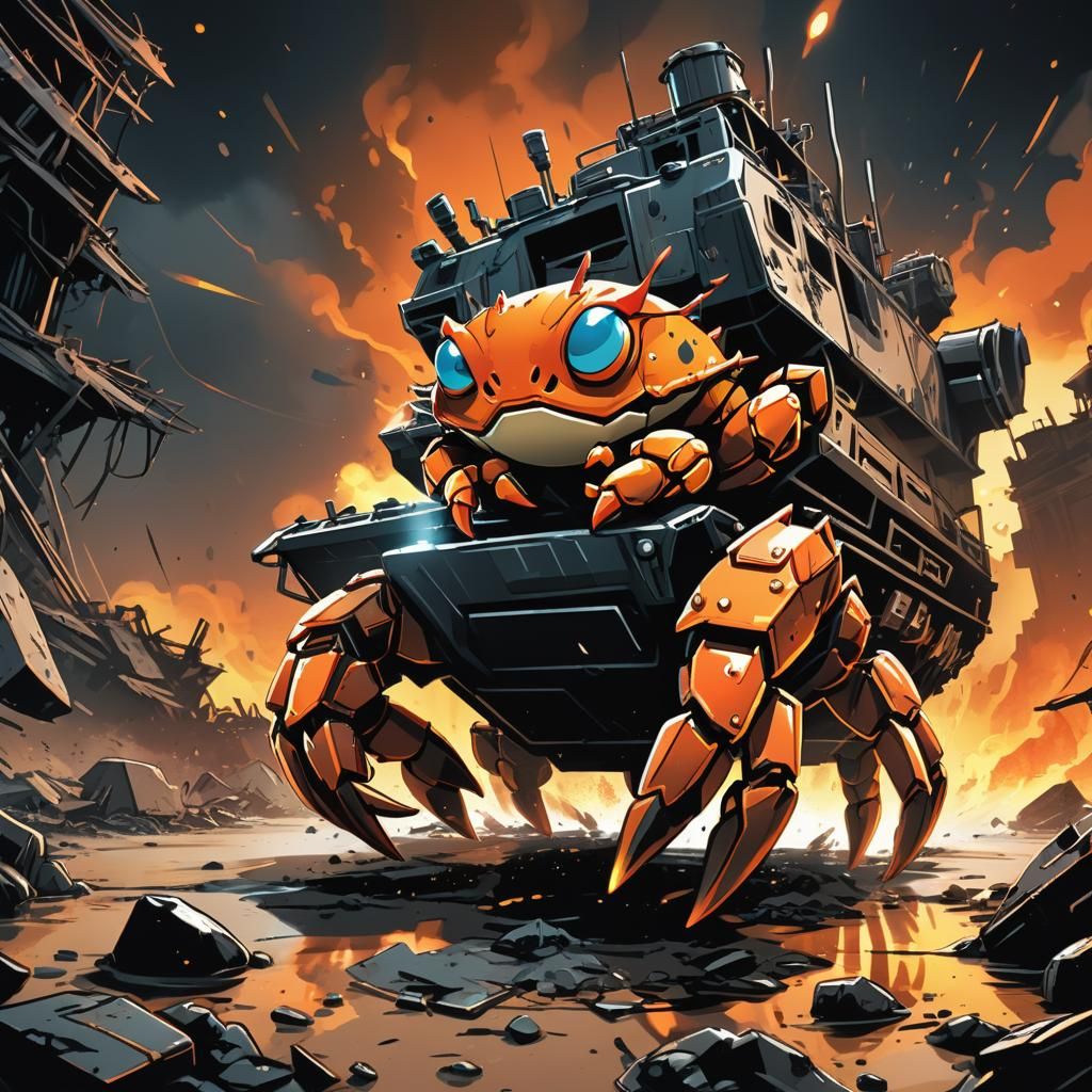 Chibi Crab in Apocalyptic Tank, Comic Book Art